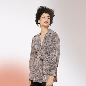 TOPSHOP Tie Waist Zebra Print Plunge Top (S)
